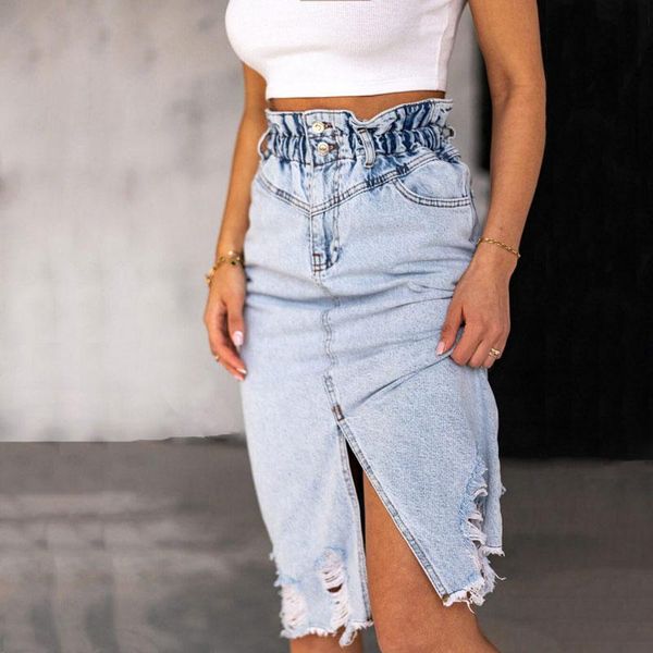 skirts midi skirt fashion ripped button elastic split light-colored washed denim high waist buttock half-length, Black
skirts midi skirt fashion ripped button elastic split light-colored washed denim high waist buttock half-length, Black