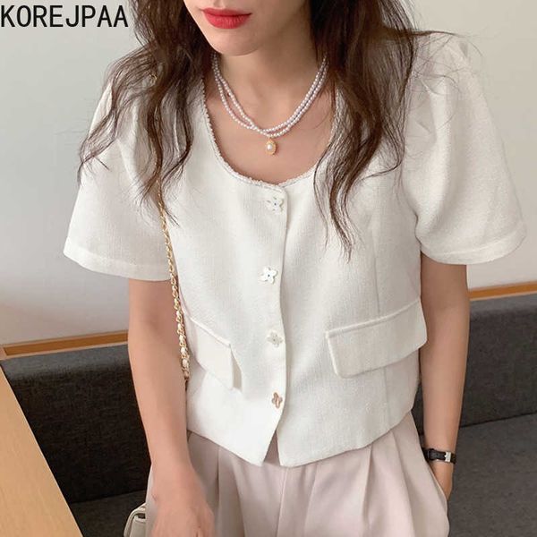 korejpaa women jackets summer korean chic ladies french square collar raw edge stitching single-breasted puff sleeve blazer 210526, Black;brown
korejpaa women jackets summer korean chic ladies french square collar raw edge stitching single-breasted puff sleeve blazer 210526, Black;brown