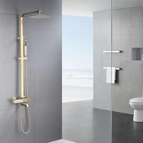 bathroom shower sets brushed gold thermostatic smart set, copper pressurized head, faucet
bathroom shower sets brushed gold thermostatic smart set, copper pressurized head, faucet