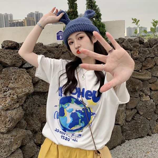 women's t-shirt 2021 summer loose american retro three-dimensional earth foam printing round neck short-sleeved trendy female ins, White
women's t-shirt 2021 summer loose american retro three-dimensional earth foam printing round neck short-sleeved trendy female ins, White
