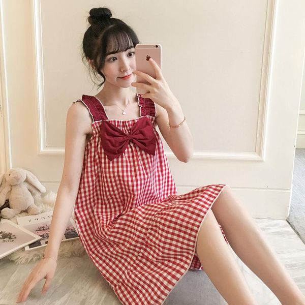 women's sleepwear korean nightdress summer cotton cute bow dress sweet plaid sling nightgown plus size loose sleepdress soft home wear, Black;red
women's sleepwear korean nightdress summer cotton cute bow dress sweet plaid sling nightgown plus size loose sleepdress soft home wear, Black;red