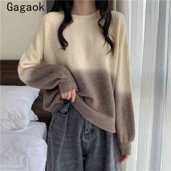 office lady korean gradient sweaters women spring autumn o-neck full knitted outwear warm pullover k4159 210531, White;black
office lady korean gradient sweaters women spring autumn o-neck full knitted outwear warm pullover k4159 210531, White;black