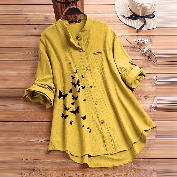 women's blouses & shirts butterfly print chic women cotton linen spring autumn long sleeve single breasted plus size womens and, White
women's blouses & shirts butterfly print chic women cotton linen spring autumn long sleeve single breasted plus size womens and, White