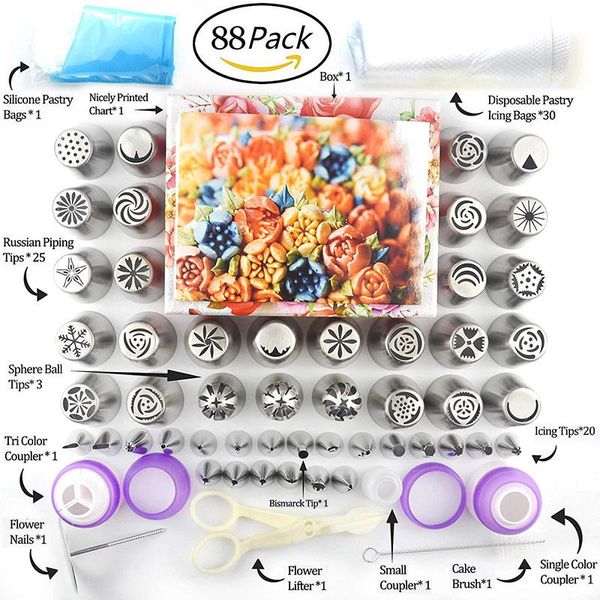 baking & pastry tools 88 pcs cake decorating set reusable icing piping tips cream non-slip turntable bags kit
baking & pastry tools 88 pcs cake decorating set reusable icing piping tips cream non-slip turntable bags kit