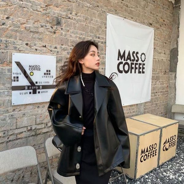 women's leather & faux jacket women casual pu loose motorcycle jackets female streetwear oversized coat korean chic spring, Black
women's leather & faux jacket women casual pu loose motorcycle jackets female streetwear oversized coat korean chic spring, Black