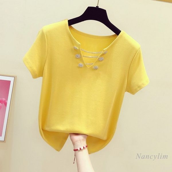 t shirt yellow tshirt woman summer korean style fashion rhinestone chain v-neck sleeve short t-shirt lady's casual top, White
t shirt yellow tshirt woman summer korean style fashion rhinestone chain v-neck sleeve short t-shirt lady's casual top, White
