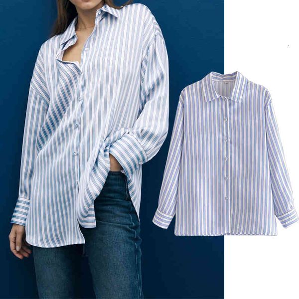 women's blouses & shirts 2021 new fashion stripe print women long sleeve turn-down collar chiffon blouse casual loose work q7, White
women's blouses & shirts 2021 new fashion stripe print women long sleeve turn-down collar chiffon blouse casual loose work q7, White