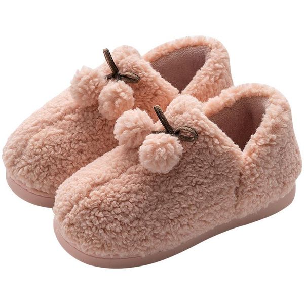 slippers indoor house fleece fur ball confinement shoes non slip 2021 women winter warm fluffy furry, Black