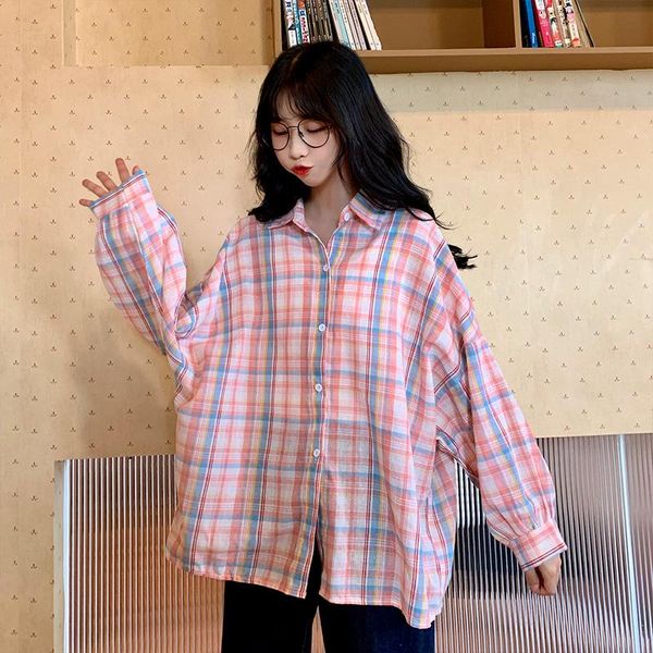women's blouses & shirts shirt spring 2021 retro plaid lapel bat wing sleeve blouse women single breasted coat pink yellow girl student, White
women's blouses & shirts shirt spring 2021 retro plaid lapel bat wing sleeve blouse women single breasted coat pink yellow girl student, White