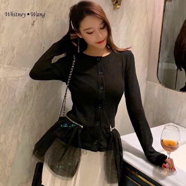 women's sweaters whitney wang 2021 autumn winter fashion streetwear zipper mesh ruffles hem patchwork cardigan women sweater jumper, White;black
women's sweaters whitney wang 2021 autumn winter fashion streetwear zipper mesh ruffles hem patchwork cardigan women sweater jumper, White;black