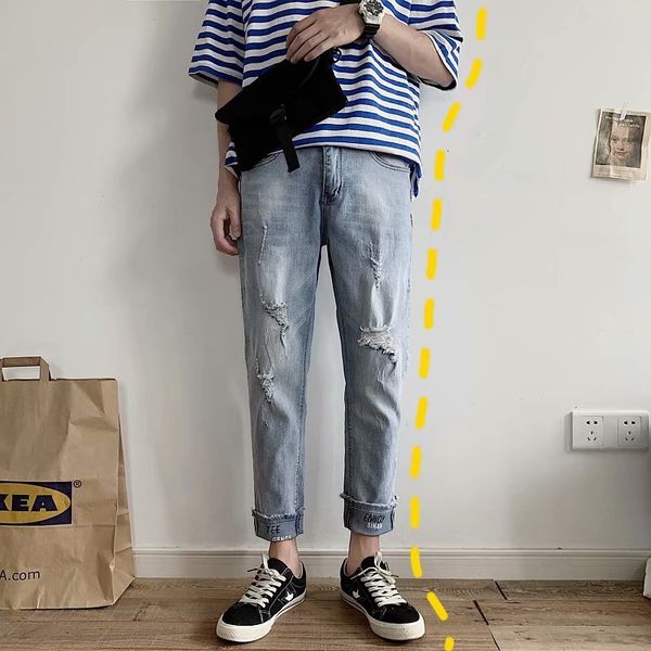 men's jeans summer knee hole jeans straight tube boys pants youth trend japanese korean loose scraped 0t9z, Blue
men's jeans summer knee hole jeans straight tube boys pants youth trend japanese korean loose scraped 0t9z, Blue