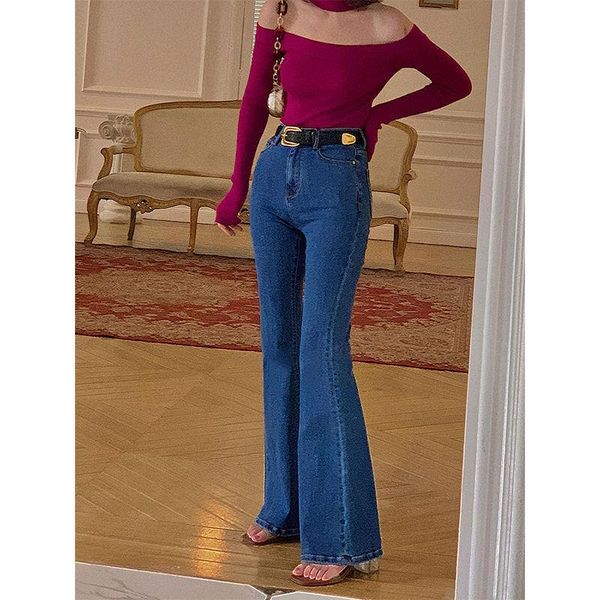 women's jeans vintage high waist slim flare chic elegant ladies boot cut denim pants streetwear long trousers, Blue
women's jeans vintage high waist slim flare chic elegant ladies boot cut denim pants streetwear long trousers, Blue