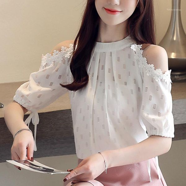 spring and summer women's loose korean chiffon jacquard off-the-shoulder short-sleeved shirt blouses & shirts, White
spring and summer women's loose korean chiffon jacquard off-the-shoulder short-sleeved shirt blouses & shirts, White