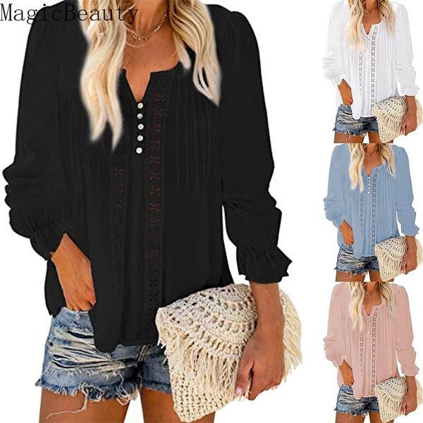 women's blouses & shirts women autumn hollow out button long sleeve blouse solid color v neck chiffon elegant office tee shirt plus siz, White
women's blouses & shirts women autumn hollow out button long sleeve blouse solid color v neck chiffon elegant office tee shirt plus siz, White