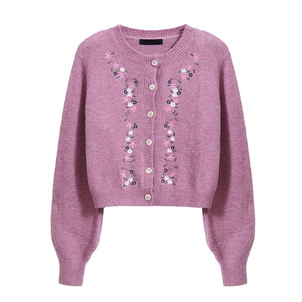 women sweater crew neck long sleeve casual cropped floral embroidery cardigan violet black beige blue m0312 210514, White
women sweater crew neck long sleeve casual cropped floral embroidery cardigan violet black beige blue m0312 210514, White