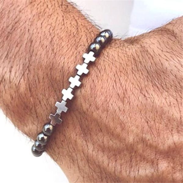 european and american charm men's cross bracelet elasticity smooth beaded jewelry male accessories link, chain, Black
european and american charm men's cross bracelet elasticity smooth beaded jewelry male accessories link, chain, Black