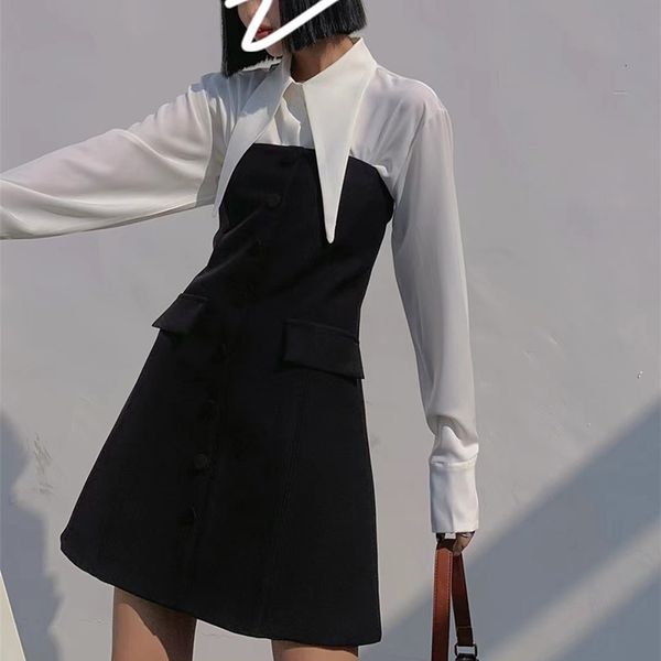 hit color two piece set for women lapel long sleeve shirt high waist slim chic sets female fashion tide, White
hit color two piece set for women lapel long sleeve shirt high waist slim chic sets female fashion tide, White