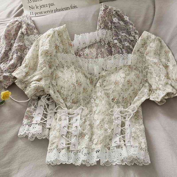 women's knits & tees elegant sweet lace shirt and blouse rops square neck design bandage waist thin vintage women's summer wo, White
women's knits & tees elegant sweet lace shirt and blouse rops square neck design bandage waist thin vintage women's summer wo, White