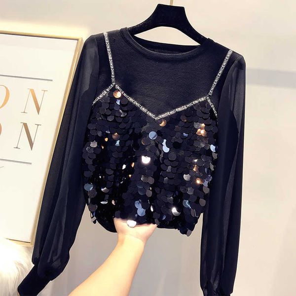 sequined women blouse spring fashion perspective mesh shirt patchwork long sleeve slim female blusas 210601, White
sequined women blouse spring fashion perspective mesh shirt patchwork long sleeve slim female blusas 210601, White
