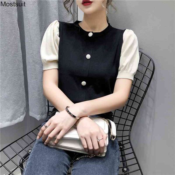 summer knitted women short puff sleeve colorblock fashion kawaii t-shirt buttons pullover tees shirts clothes korean 210518, White
summer knitted women short puff sleeve colorblock fashion kawaii t-shirt buttons pullover tees shirts clothes korean 210518, White