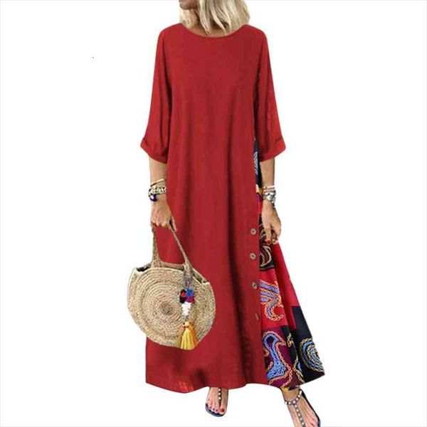 plus size vintage o neck women dress 3 4 sleeve side printed loose long, Black;gray
plus size vintage o neck women dress 3 4 sleeve side printed loose long, Black;gray