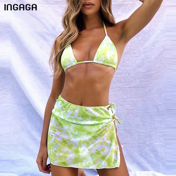 piece ingaga suit push bikinis women swimsuits bathing halter swimwear three tie dye biquini 2021 cover up beachwear, White;black 
piece ingaga suit push bikinis women swimsuits bathing halter swimwear three tie dye biquini 2021 cover up beachwear, White;black