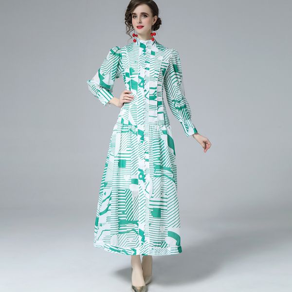 women's runway dress stand collar long sleeves printed single breasted elegant fashion dresses vestidos, Black
women's runway dress stand collar long sleeves printed single breasted elegant fashion dresses vestidos, Black