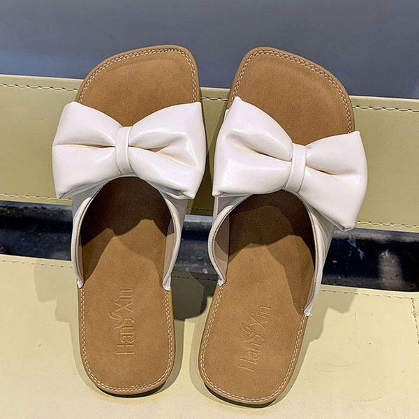 slippers beach shoes fashion flip-flops for women's summer wear 2021 bow flat ladies, Black