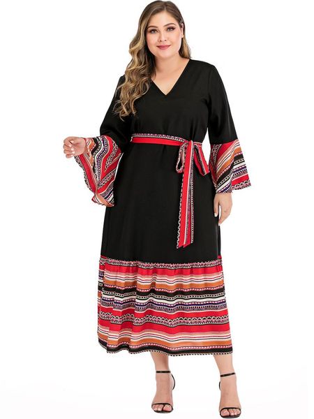 plus size dresses vintage dress contrasting stitching v neck long sleeve calf length oversize black tie casual for elegant party
plus size dresses vintage dress contrasting stitching v neck long sleeve calf length oversize black tie casual for elegant party