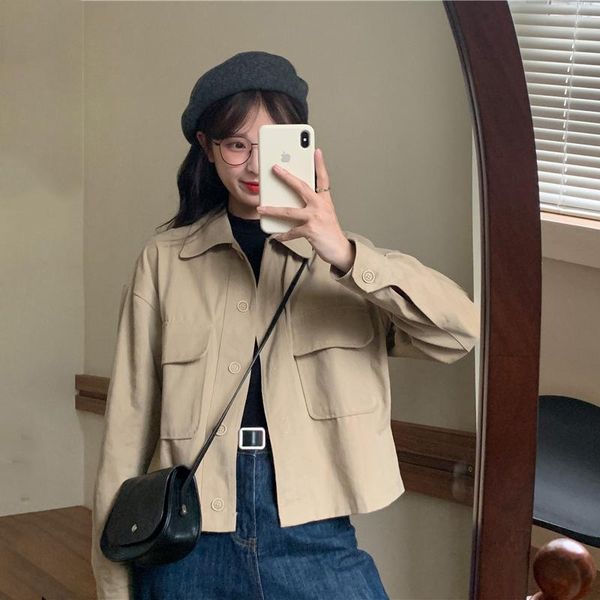 women's jackets jacket spring and autumn 2022 short work korean chic small sweet cool thin coat girls shirt, Black;brown
women's jackets jacket spring and autumn 2022 short work korean chic small sweet cool thin coat girls shirt, Black;brown