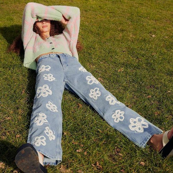 women's jeans pants independent station sweet girl high waist straight printing long ins wind women cotton, Blue
women's jeans pants independent station sweet girl high waist straight printing long ins wind women cotton, Blue