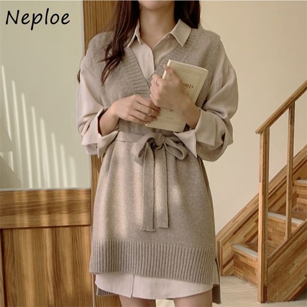 work style ol 2 pcs women set turn down collar long sleeve button shirt + o neck sleeveless knit sashes vest suit loose 210422, White
work style ol 2 pcs women set turn down collar long sleeve button shirt + o neck sleeveless knit sashes vest suit loose 210422, White