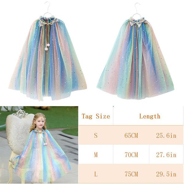 girl's dresses 2021 girl rainbow cape princess cloak colorful long tulle sequins glitter dress up mantle children accessories gift, Red;yellow 
girl's dresses 2021 girl rainbow cape princess cloak colorful long tulle sequins glitter dress up mantle children accessories gift, Red;yellow