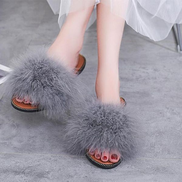 slippers fashion flip flops summer women feather beach sandal shoes, Black
