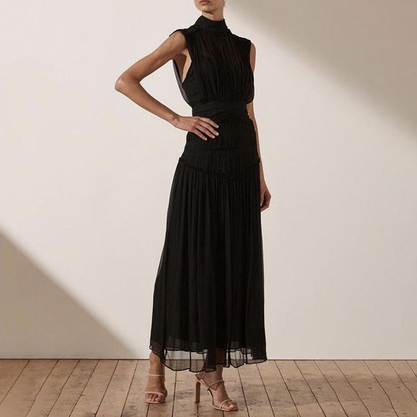 casual dresses chic sleeveless slim waist design pleated women 2021 summer chiffon solid dress fashion feminino vestidos, Black;gray
casual dresses chic sleeveless slim waist design pleated women 2021 summer chiffon solid dress fashion feminino vestidos, Black;gray