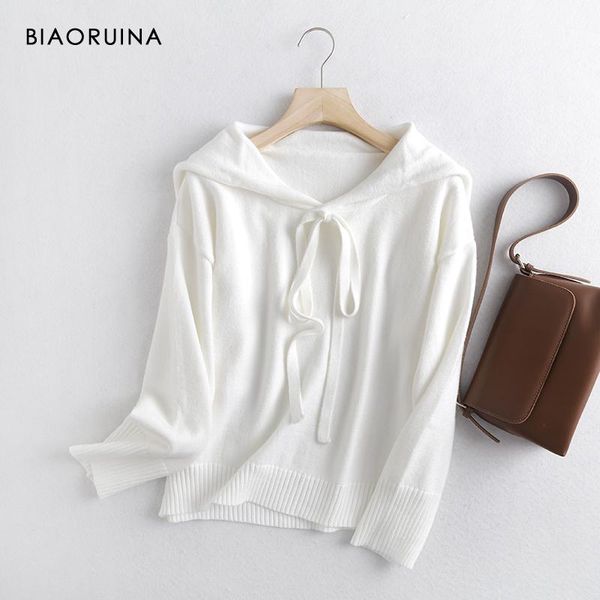 women's sweaters biaoruina preppy style autumn winter loose sweet sweater bow navy collar female casual solid color arrival, White;black
women's sweaters biaoruina preppy style autumn winter loose sweet sweater bow navy collar female casual solid color arrival, White;black