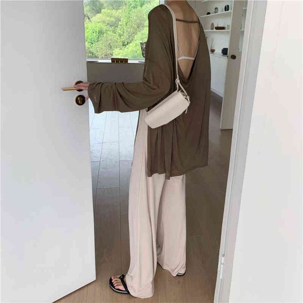 sweater two piece long sleeve o-neck loose backless slightly transparent and high waist wide leg pants trousers hevb 69jo, White;black
sweater two piece long sleeve o-neck loose backless slightly transparent and high waist wide leg pants trousers hevb 69jo, White;black