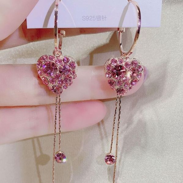 2020 new pink heart long earrings with crystal designer rose dangle earrings for women 925 silver needle with diamond jewelry
2020 new pink heart long earrings with crystal designer rose dangle earrings for women 925 silver needle with diamond jewelry