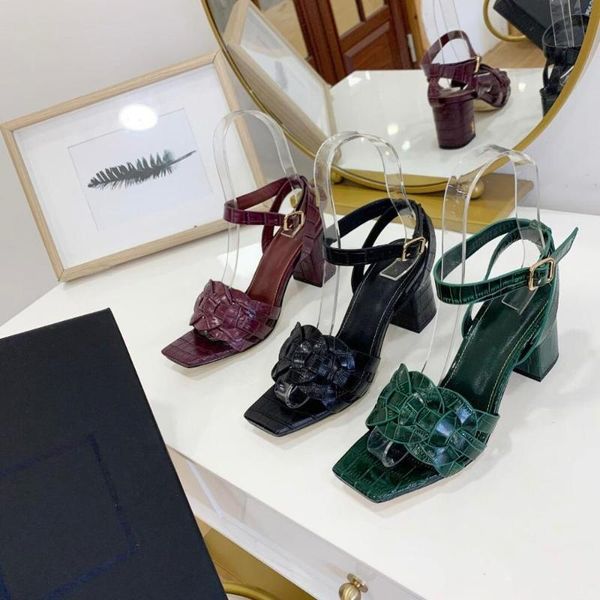 shoes women med high square heels sandals open-toes buckle leather weave beach zapatos de mujer, Black
shoes women med high square heels sandals open-toes buckle leather weave beach zapatos de mujer, Black