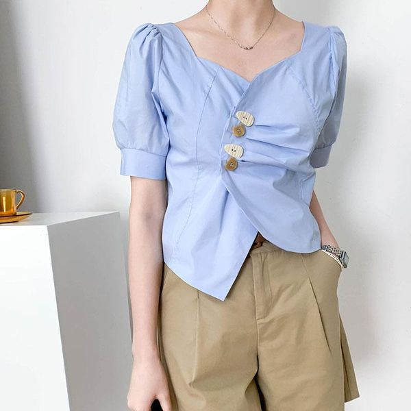 women's blouses & shirts 2021 women v-neck puff sleeve blusas mujer blouse solid chic oblique buckle slim femme crop, White
women's blouses & shirts 2021 women v-neck puff sleeve blusas mujer blouse solid chic oblique buckle slim femme crop, White