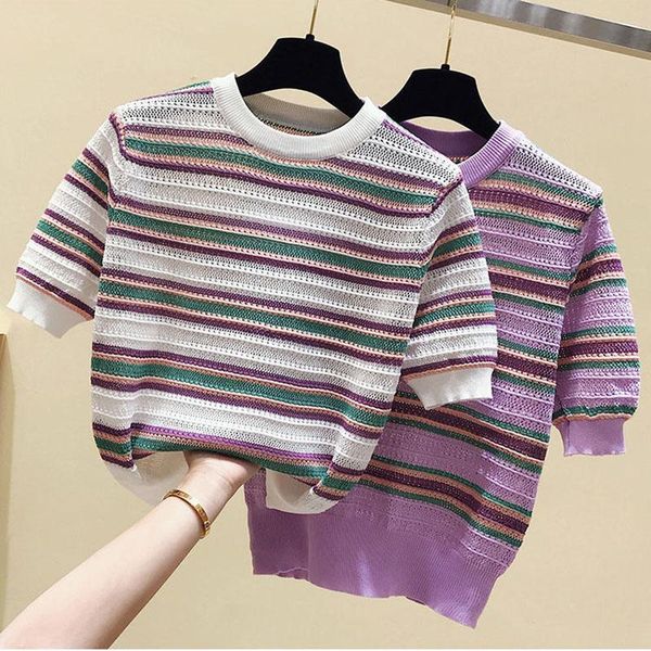 women's t-shirt fashion thin knitted striped o-neck t-shirts women summer casual cotton short sleeve tee shirt female colorblock knit, White
women's t-shirt fashion thin knitted striped o-neck t-shirts women summer casual cotton short sleeve tee shirt female colorblock knit, White