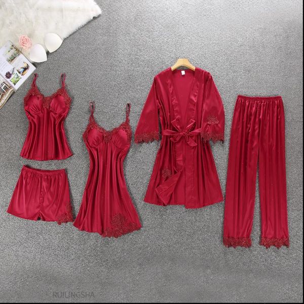 brand 5pcs suit women sleepwear silk satin pajama set lace pyjama autumn winter home nightwear for, Black;red
brand 5pcs suit women sleepwear silk satin pajama set lace pyjama autumn winter home nightwear for, Black;red