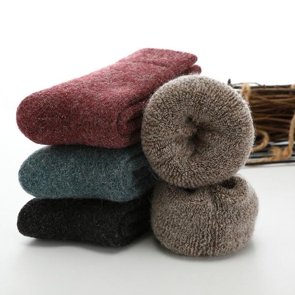 men's socks super thicker solid merino wool against cold snow winter funny happy female women, Black