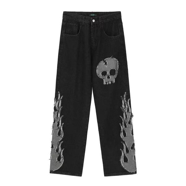 men's jeans dark streetwear wash women spring 2021 high waist trendy straight tube wide leg skeleton denim pants, Blue
men's jeans dark streetwear wash women spring 2021 high waist trendy straight tube wide leg skeleton denim pants, Blue