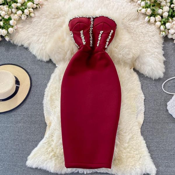 casual dresses red/pink/white off shoulder strapless bodycon dress women elegant diamond high waist sheath party vestidos female robe, Black;gray