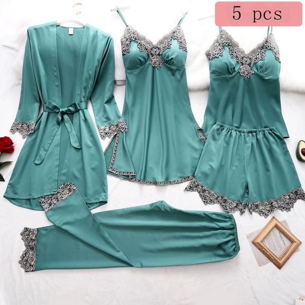 sleepwear women fashion stain pyjama 5 pieces faux silk pajamas spring summer lace sleepwear solid color bathrobe homewear up7e o2tc, Black;red
sleepwear women fashion stain pyjama 5 pieces faux silk pajamas spring summer lace sleepwear solid color bathrobe homewear up7e o2tc, Black;red