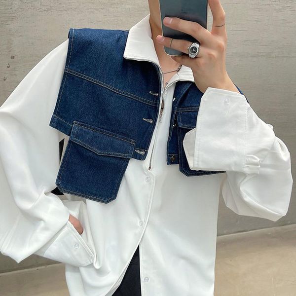 men's vests design denim vest overlay with fashionable waistcoat 2021 autumn vintage streetwear fashion, Black;white
men's vests design denim vest overlay with fashionable waistcoat 2021 autumn vintage streetwear fashion, Black;white