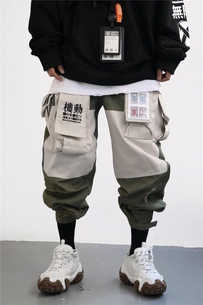 men's pants japanese streetwear muti-pockets techwear cargo for men, Black