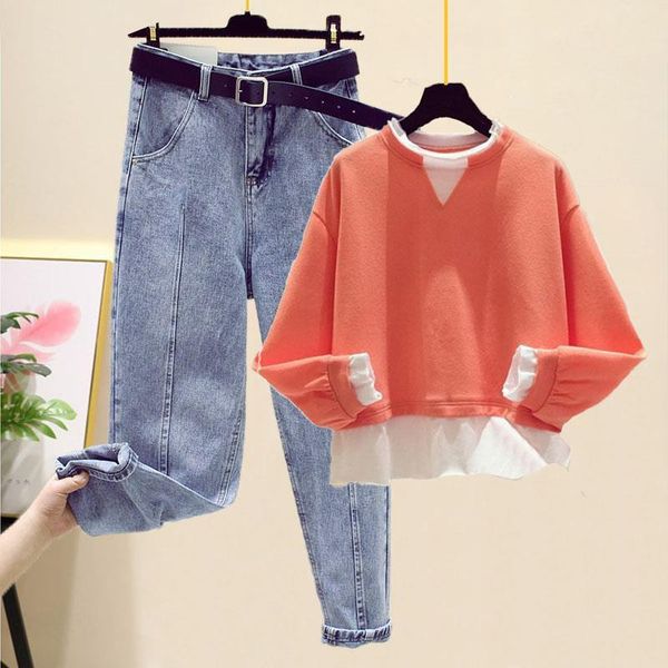 women's two piece pants women 2021 spring autumn sweatshirt 2 tracksuit female stitching color and jeans set q675, White
women's two piece pants women 2021 spring autumn sweatshirt 2 tracksuit female stitching color and jeans set q675, White