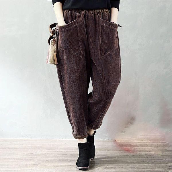 winter women corduroy thick style warm full length elastic waist pockets vintage pants female loose casual solid trouser kk0025 women's, Black;white
winter women corduroy thick style warm full length elastic waist pockets vintage pants female loose casual solid trouser kk0025 women's, Black;white